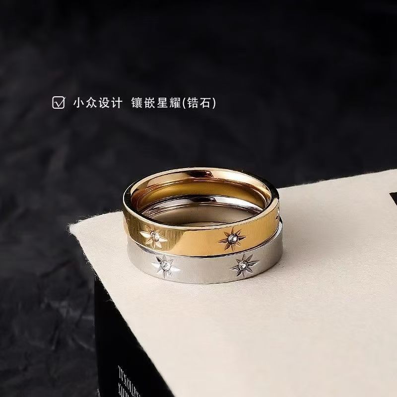 Wholesale 2025 New Starburst Titanium Steel Men' s Ring Women' s Niche Design Ring Index Finger Ring Accessible Luxury Couple Ring