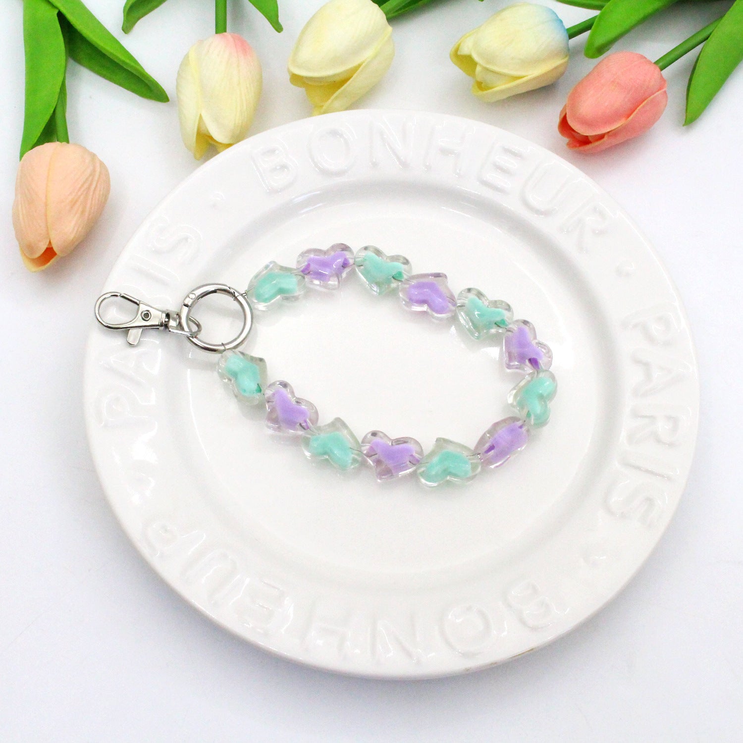 Wholesale Creative Candy Color Flower Beads Lanyard Keychains ACC-KC-Jiuxing005