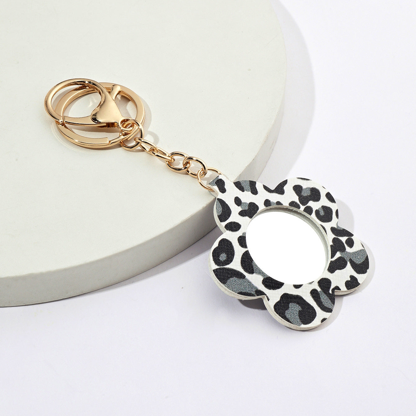 Wholesale Leopard Flower Small Mirror PU Leather Keychains ACC-KC-XTZ005