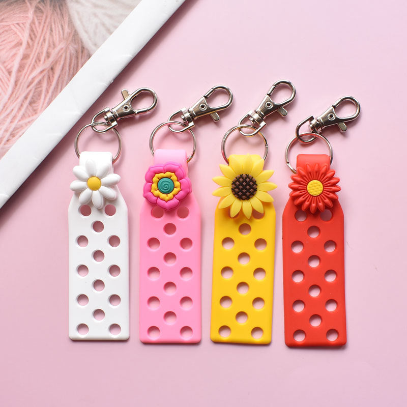Wholesale Random 10pcs Colored Flower PVC Soft Adhesive DIY Board Keychains ACC-KC-RYY004