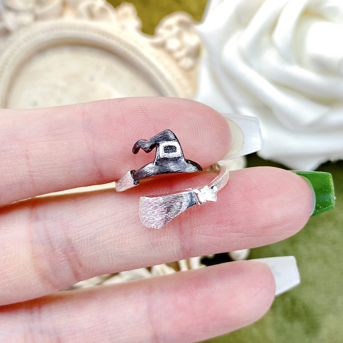 Wholesale Geometric Witch Hat Broom  Adjustable Ring