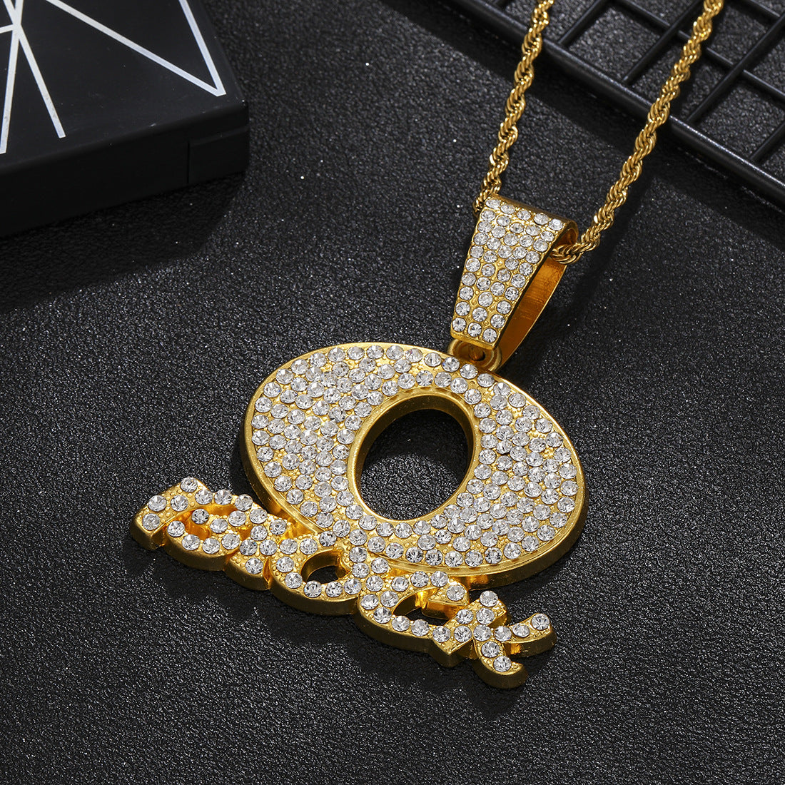 Wholesale Men's Hip-hop Style Letter Pendant Necklace Inlaid with Diamonds Cuban Chain Necklace ACC-NE-MeiWeite007