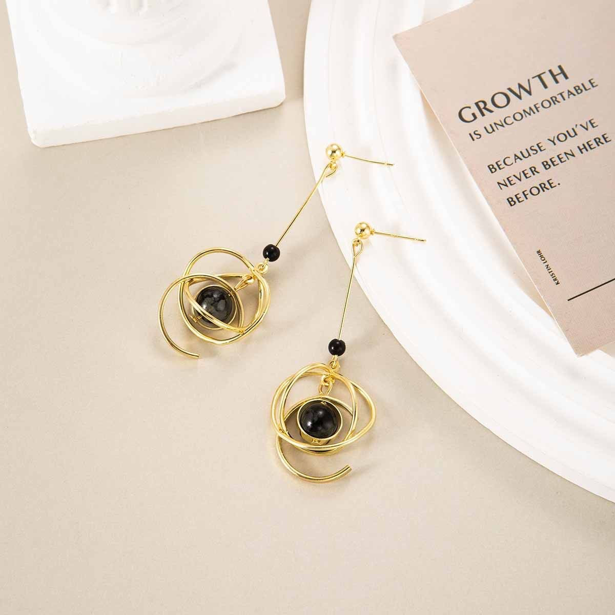 Wholesale European American Style Black Round Irregular Stud Earrings Trendy Fashion Accessory for Women