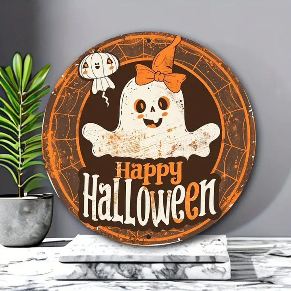 Wholesale Wooden round ghost sign  decoration