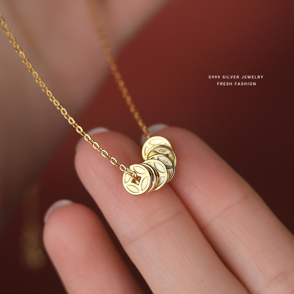 Wholesale S999 sterling silver copper coin clavicle necklace