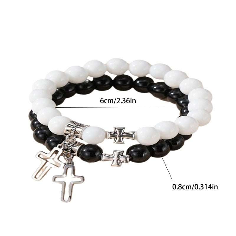 Wholesale Hollow Cross Stainless Steel Beaded Bracelet Couple Friendship Gift Boutique Jewelry Accessory