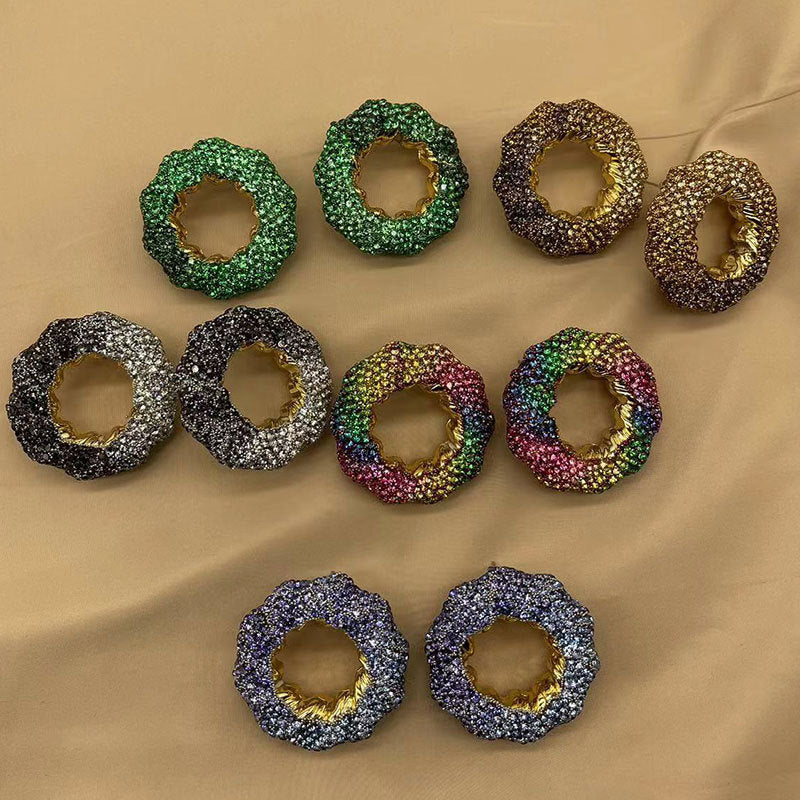 Wholesale Hollow Light Luxury Colored Glass Full Diamond Earrings ACC-ES-KangD008