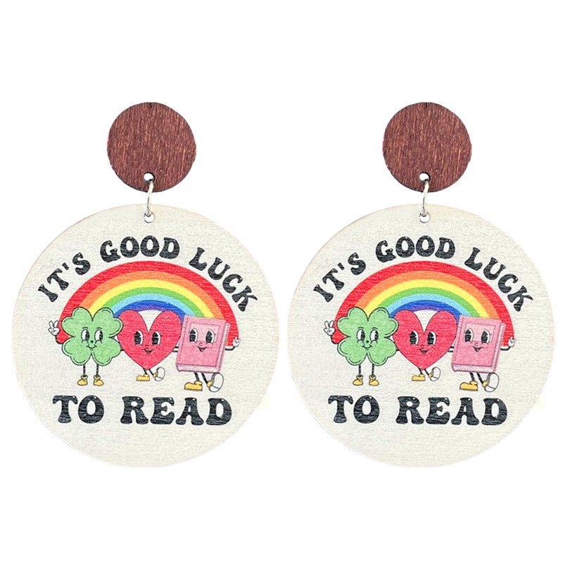Wholesale 2 pairs/pack Wooden St.  Patrick' s Day text earrings