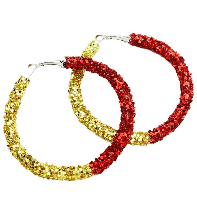 Wholesale 2pairs/pack Sports Cheerleading Big Hoop Sequins Shiny Earrings ACC-ES-HY122