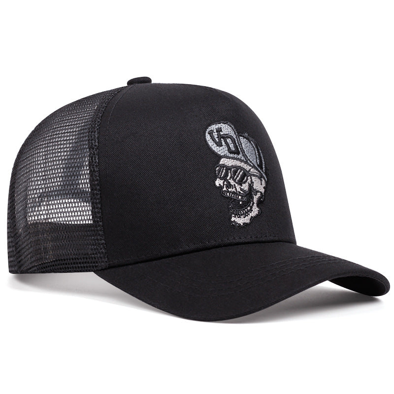 Wholesale Casual Skull Embroidered Baseball Cap Black Mesh Visor Hat Summer Outdoor Sun Protection Adjustable For Resale