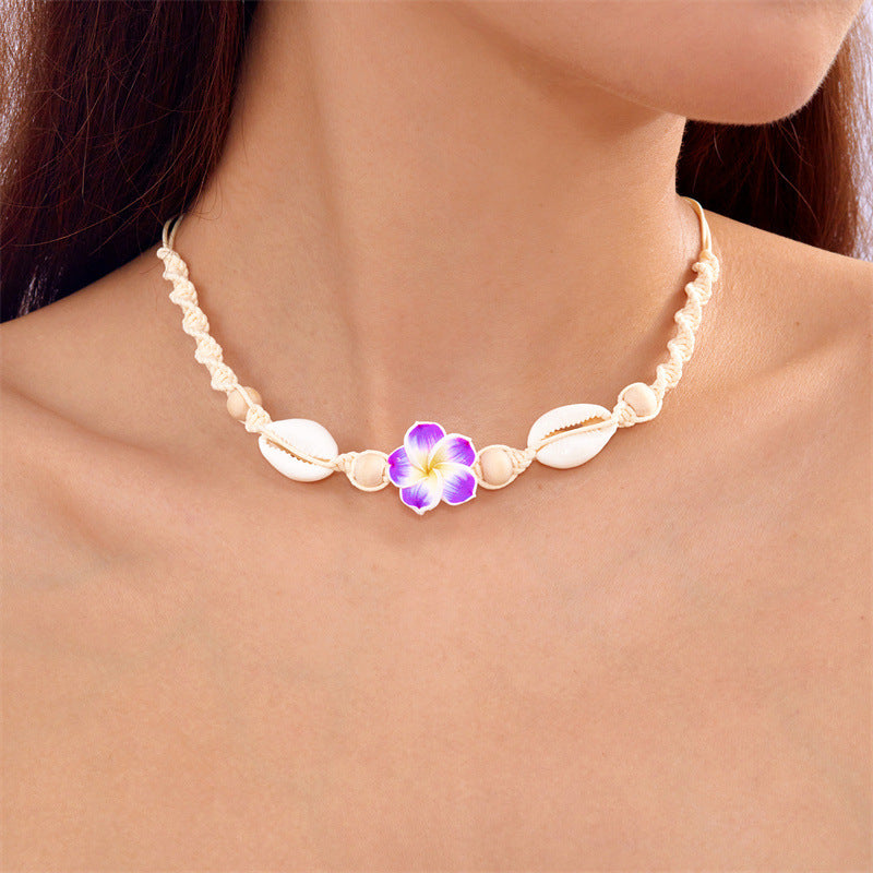 Wholesale Beach Shell Necklace High-grade Soft Pottery Flower Adjustable Woven Necklace