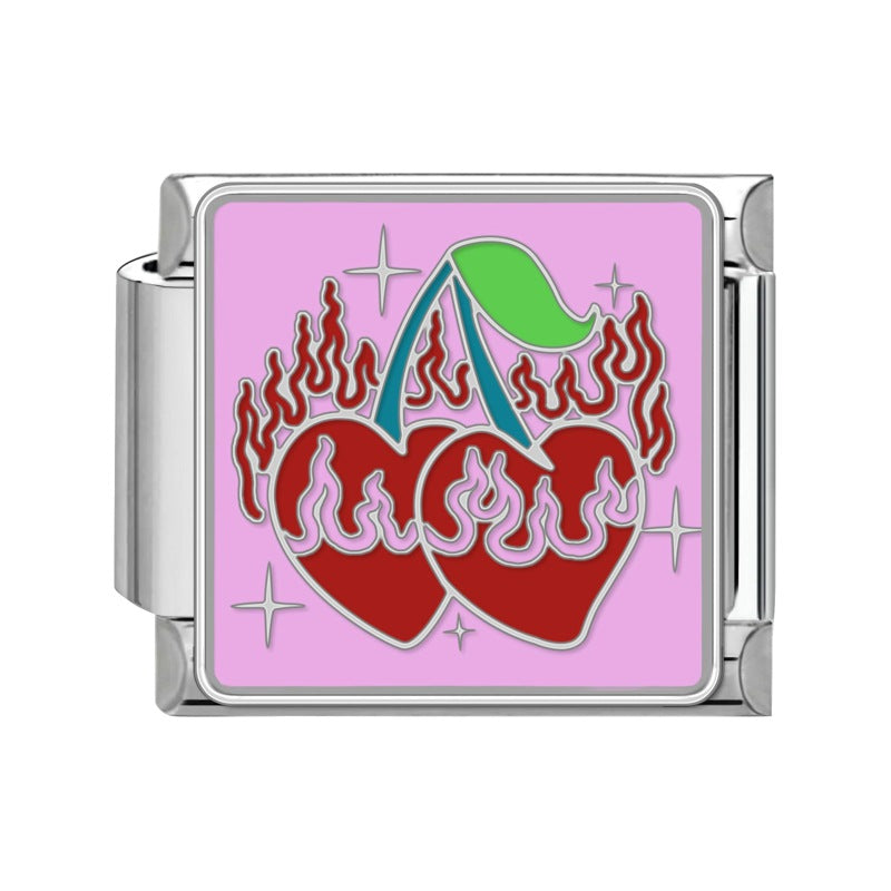 Wholesale Nature Italian Charms DIY square cherry Section Creative Stainless Steel Composable Bracelet