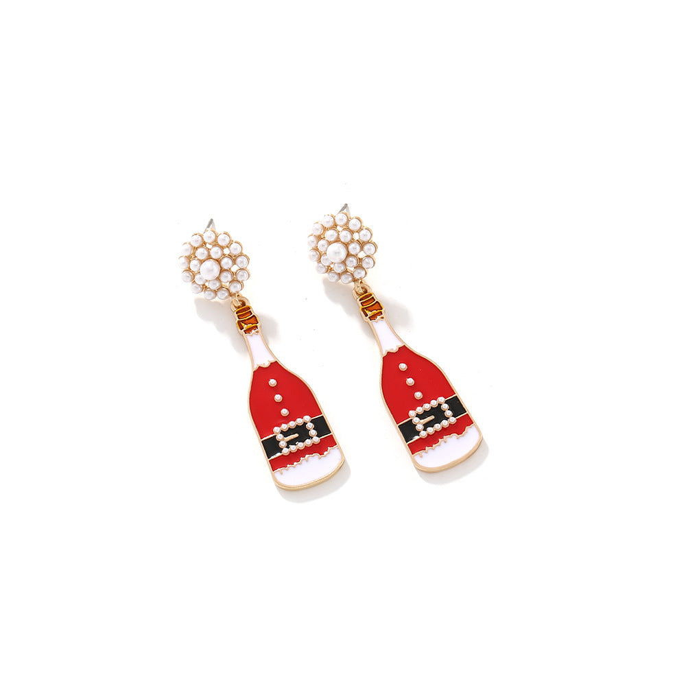 Wholesale Alloy Christmas Wine Bottle Metal Oil Drop Earrings