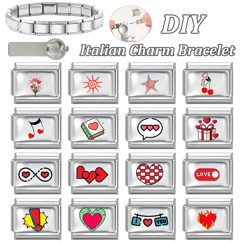 Wholesale Modular Stainless Steel Bracelet with Heart and Sun Motif DIY Craft Supply for Boutique Resale