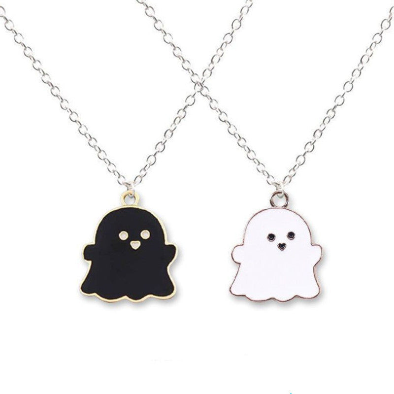 Wholesale black and white ghost couple necklace double layer necklace