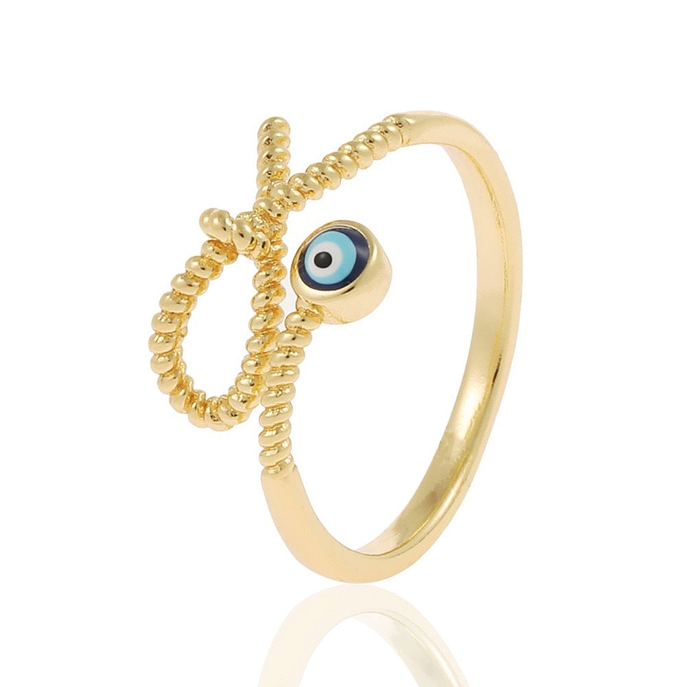 Wholesale Copper-Plated Gold-Tone Devil' s Eye Geometric Open Ring Fashion Jewelry Accessory Boutique Resale