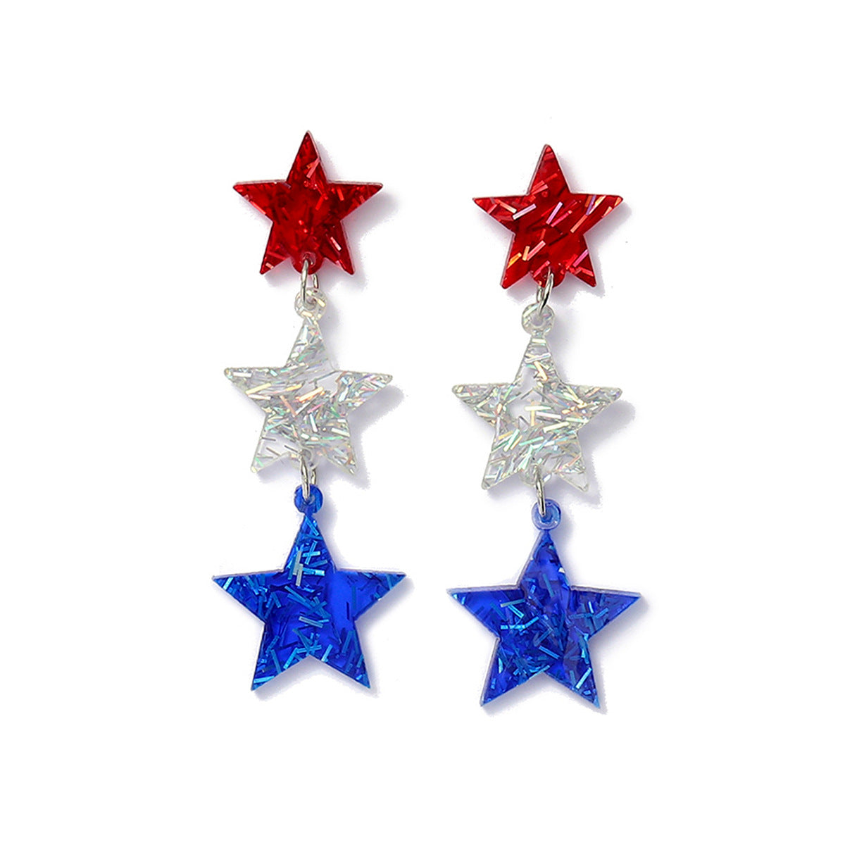 Wholesale Independence Day National Day Red, White and Blue Three-color Stars Love Glitter Acrylic  Earrings