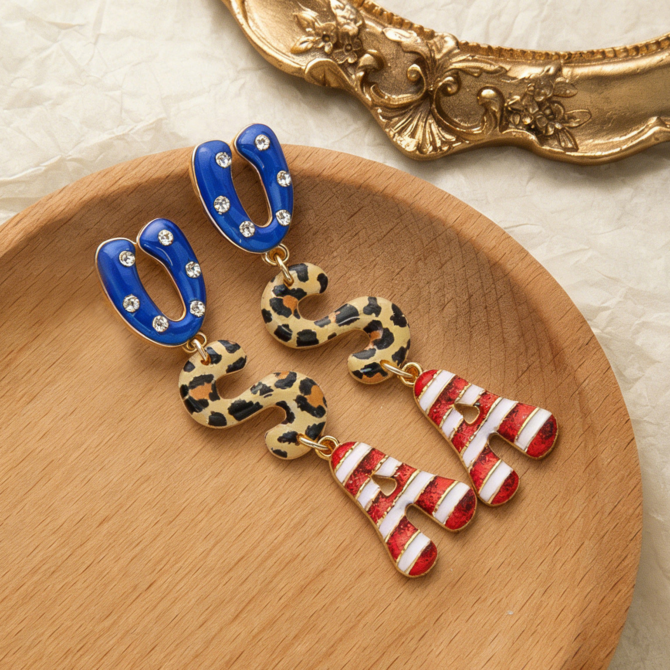 Wholesale American Star and Stripe Retro Oil-Drip Earrings Fashion Accessory Gift for Women