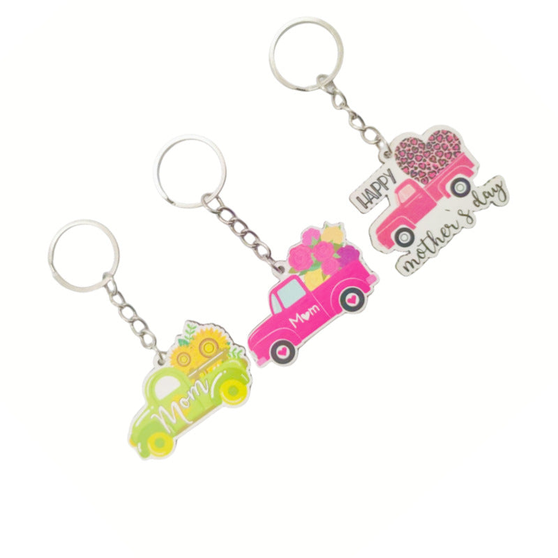 Wholesale Leopard Rainbow MAMA Mother's Day Wooden Keychain Leopard Print ACC-KC-TuoYi010