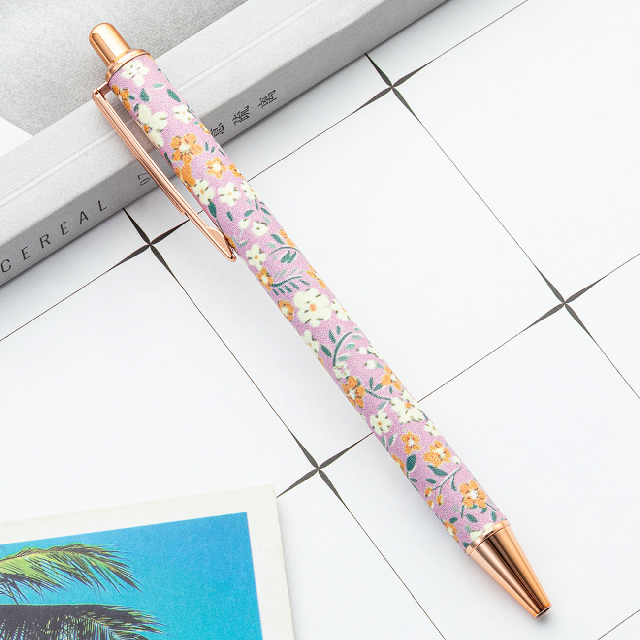 Wholesale Girl's Heart Flower Pen Small Fresh Press Foreskin Pen Gold Powder Press Ballpoint Pen ACC-PN-HuaHao001