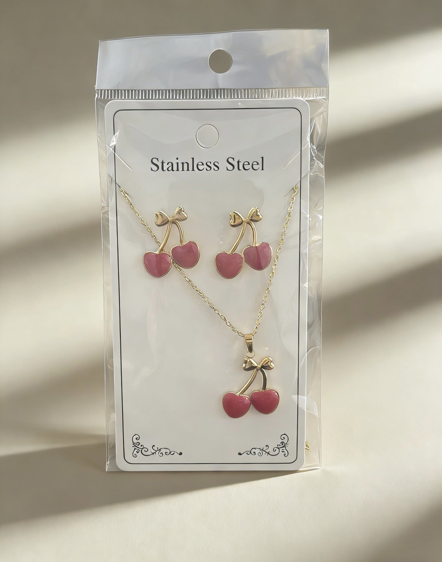 Wholesale Stainless Steel Flower and Teardrop Enamel Earrings and Necklace Set