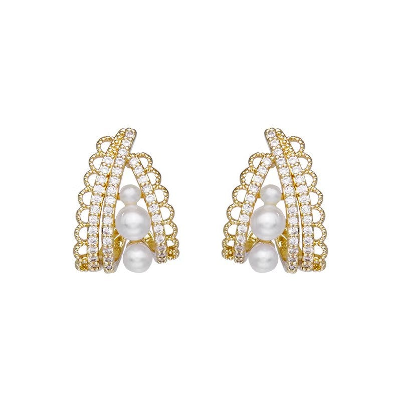 Wholesale Golden Diamond Pearl Earrings