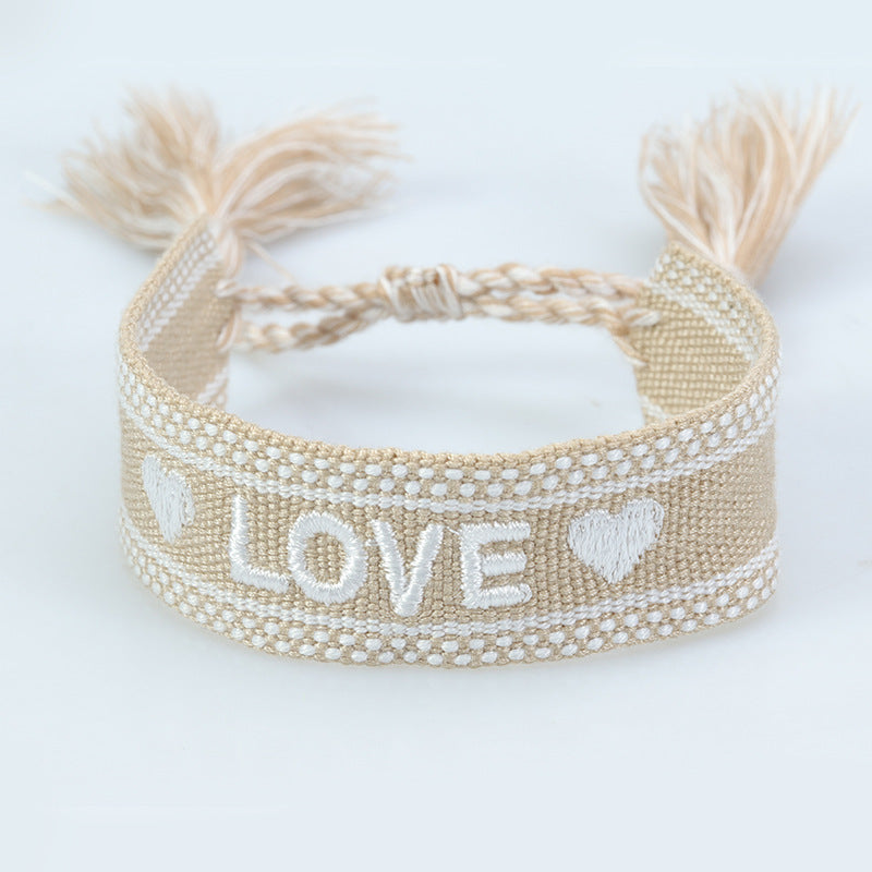 Wholesale Braided letter embroidered tassel bracelet