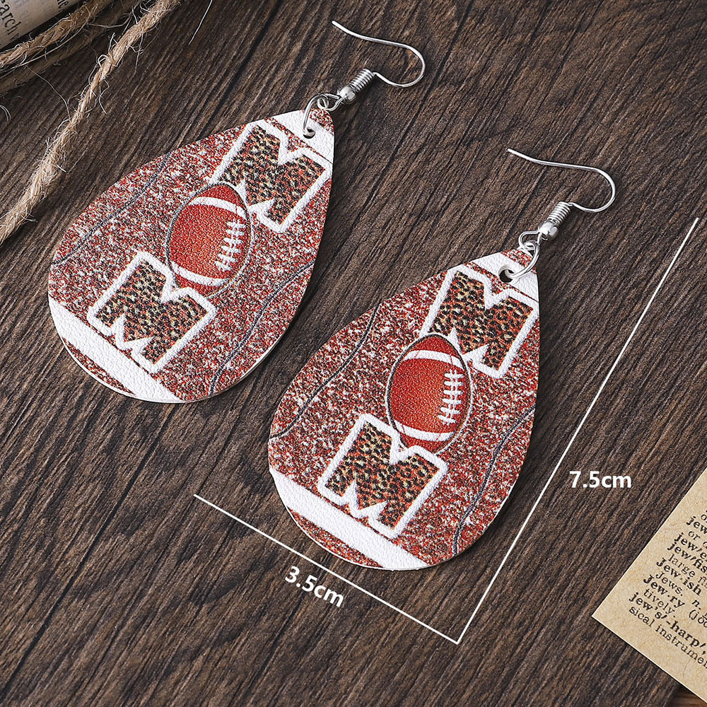 Wholesale Super Rugby Tassel Leopard Letters MOM Double-Sided PU Leather Earrings ACC-ES-ChuLian090