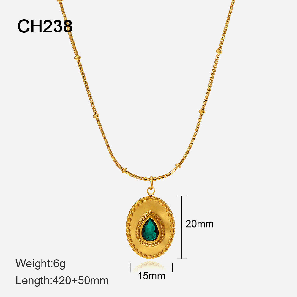 Wholesale  Retro Emerald Stainless Steel Necklace