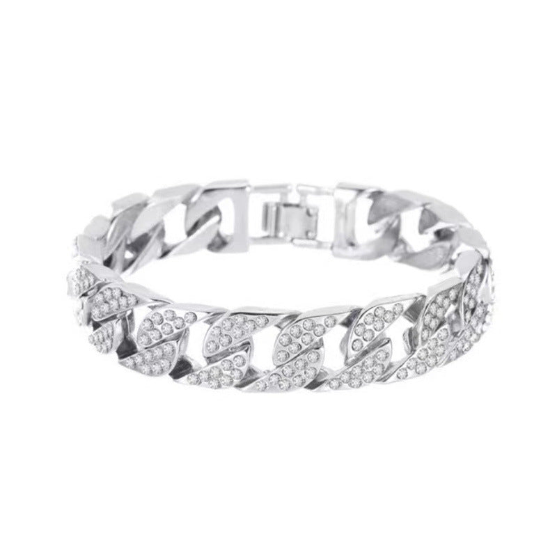 Wholesale Cuban bracelet alloy double row Diamond couple bracelet