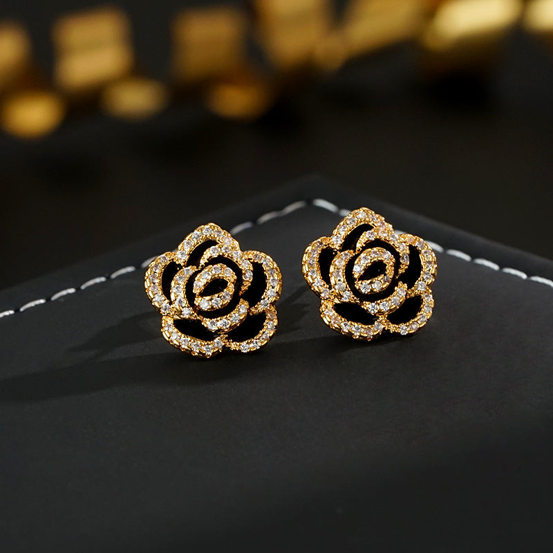 Wholesale S925 Silver Needle Retro Exquisite Small Camellia Earrings