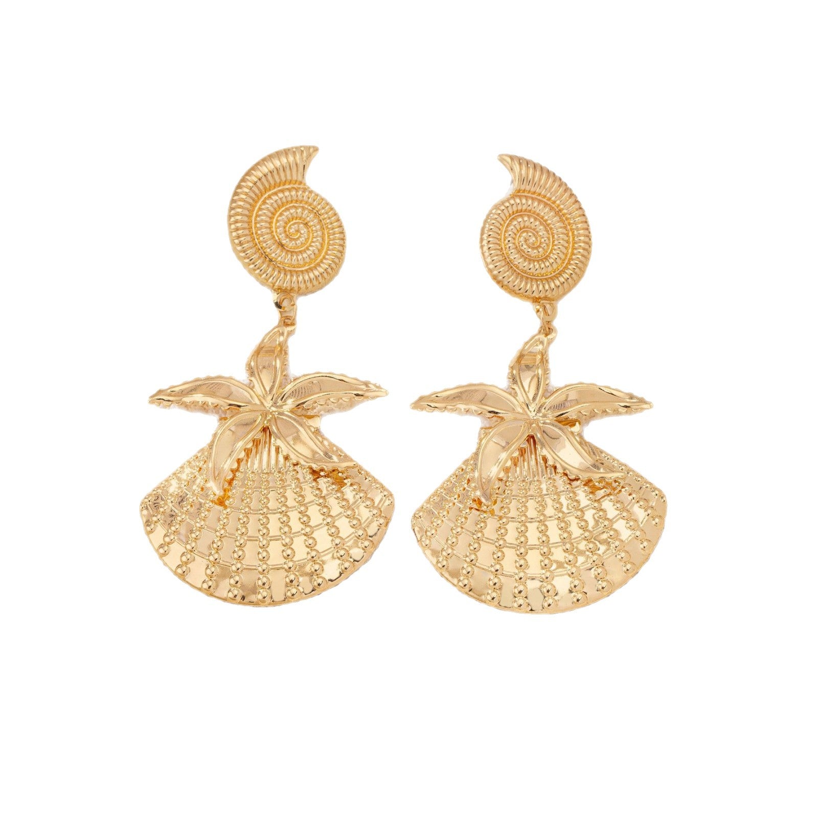 Wholesale Fashion Starfish Shell Snail Earrings For Women Gold Tone Alloy Party Vacation Jewelry