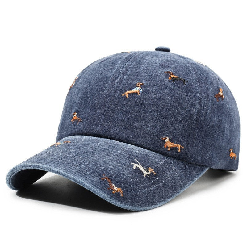 Wholesale Retro Puppy Embroidery Baseball Cap Washed Curved Brim Adjustable Street Fashion Cap