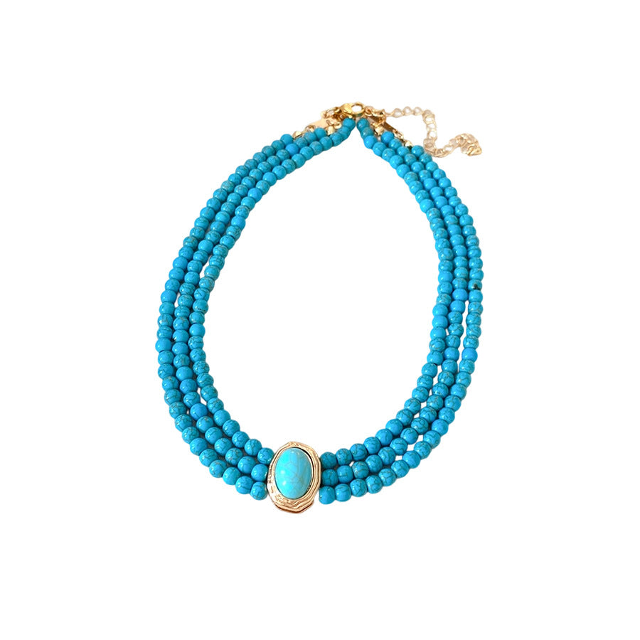 Wholesale Retro Multi-Layer Turquoise Bead Necklace,  Fashion Accessory for Women,  Boutique Resale