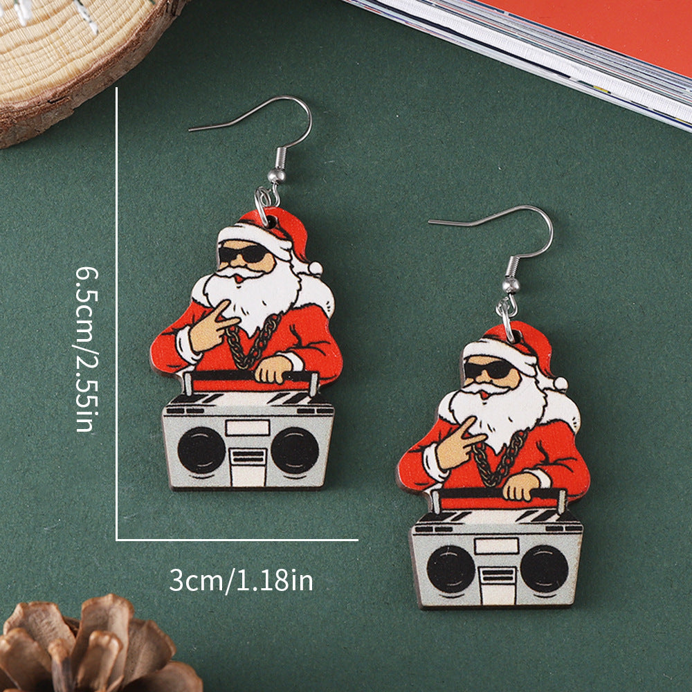 Wholesale Christmas Santa Pendant Earrings Wooden Double-sided Earrings