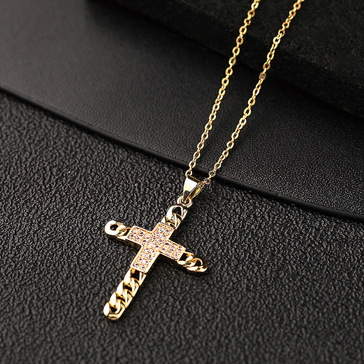 Wholesale Sweater Chain Gold-plated Titanium Steel Golden Butterfly Cross Hoodie Necklace ACC-NE-SY002