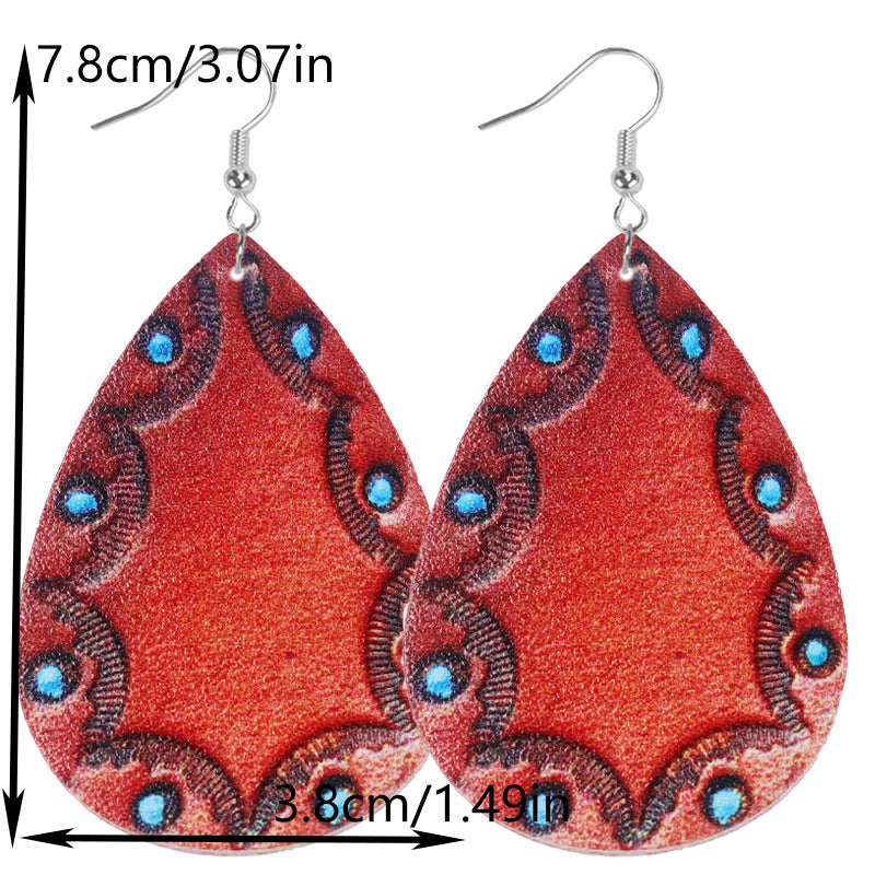 Wholesale Bohemian Flower Geometric Drop Leather Earrings ACC-ES-WeiAn002
