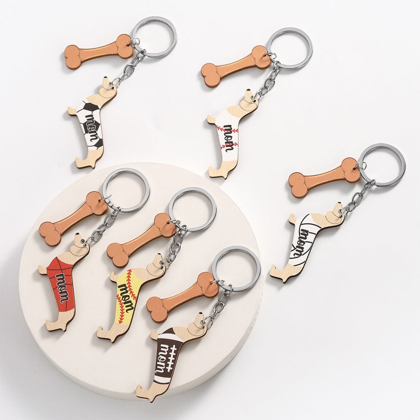 Wholesale Mother's Day Puppy Bone Wooden Keychain ACC-KC-RongR067