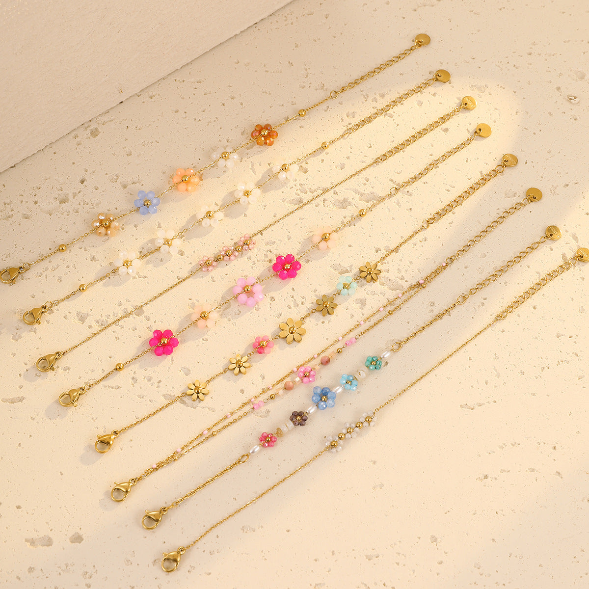 Wholesale Stainless steel Colorful Flower Beaded Bracelet