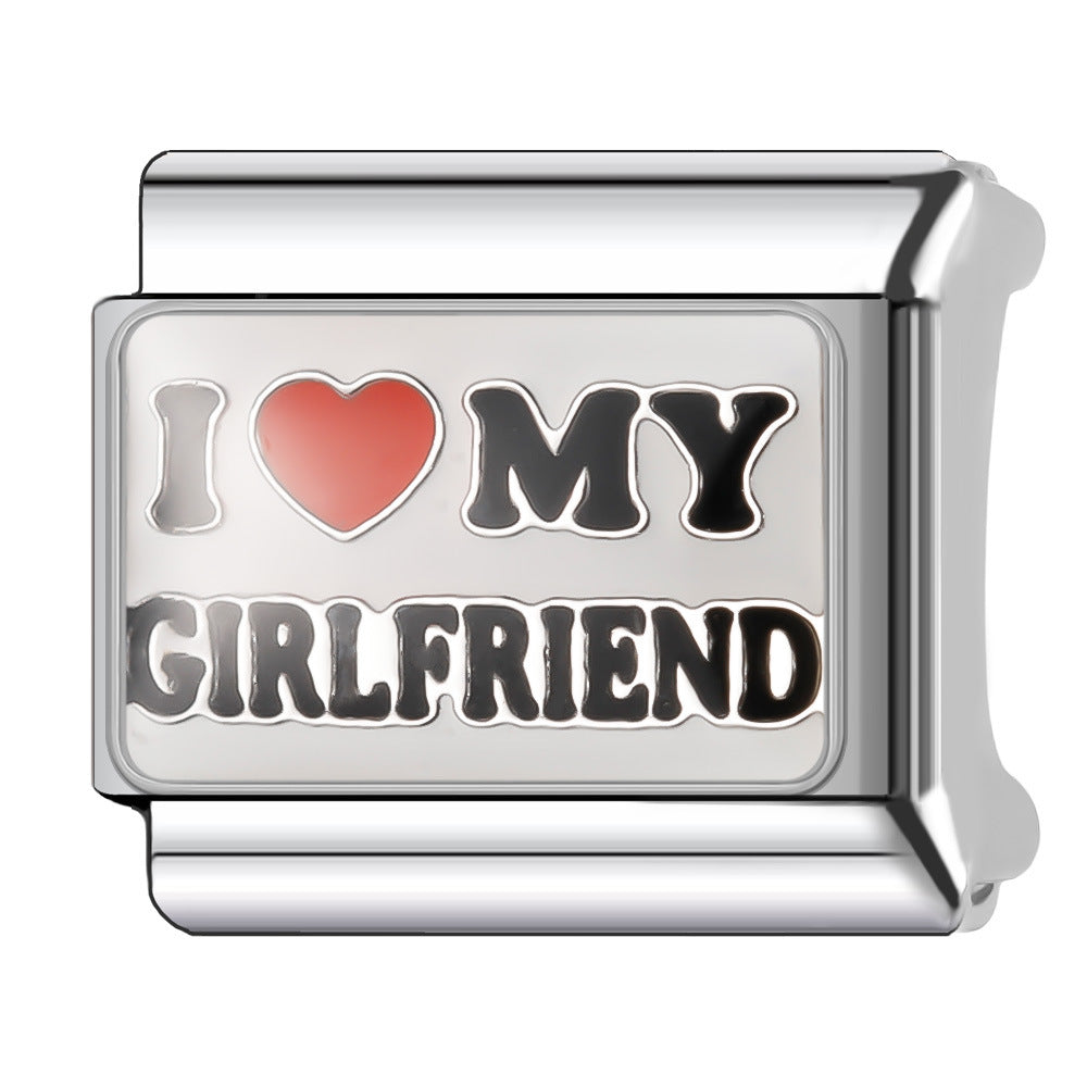 Wholesale Italian Charm Bracelet 9mm DIY Splicing English Series Stainless Steel Composable Bracelet