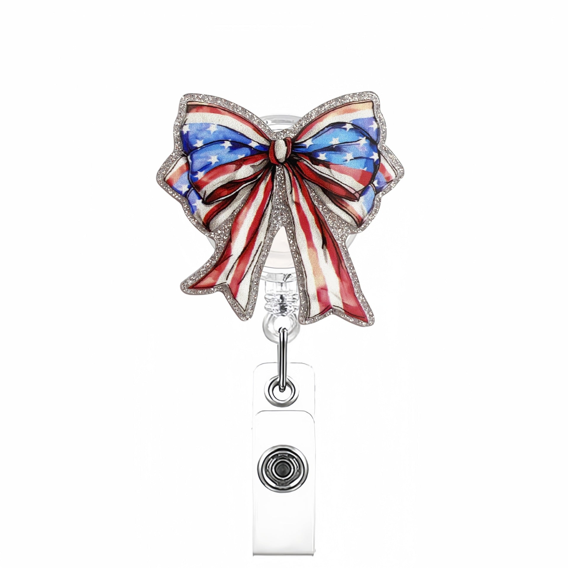 Wholesale Acrylic Glitter Independence Day Badge Reels Keychains