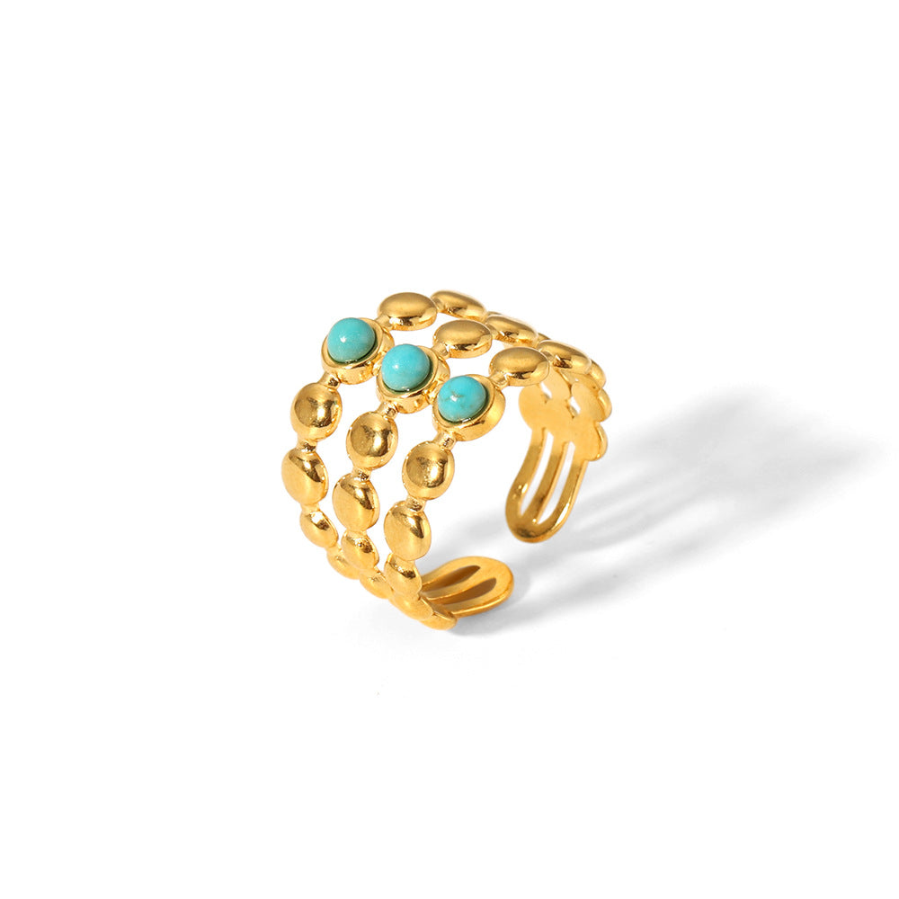 Wholesale Titanium Steel Turquoise Ring 18K Gold Plated Jewelry Accessory for Boutique Resale