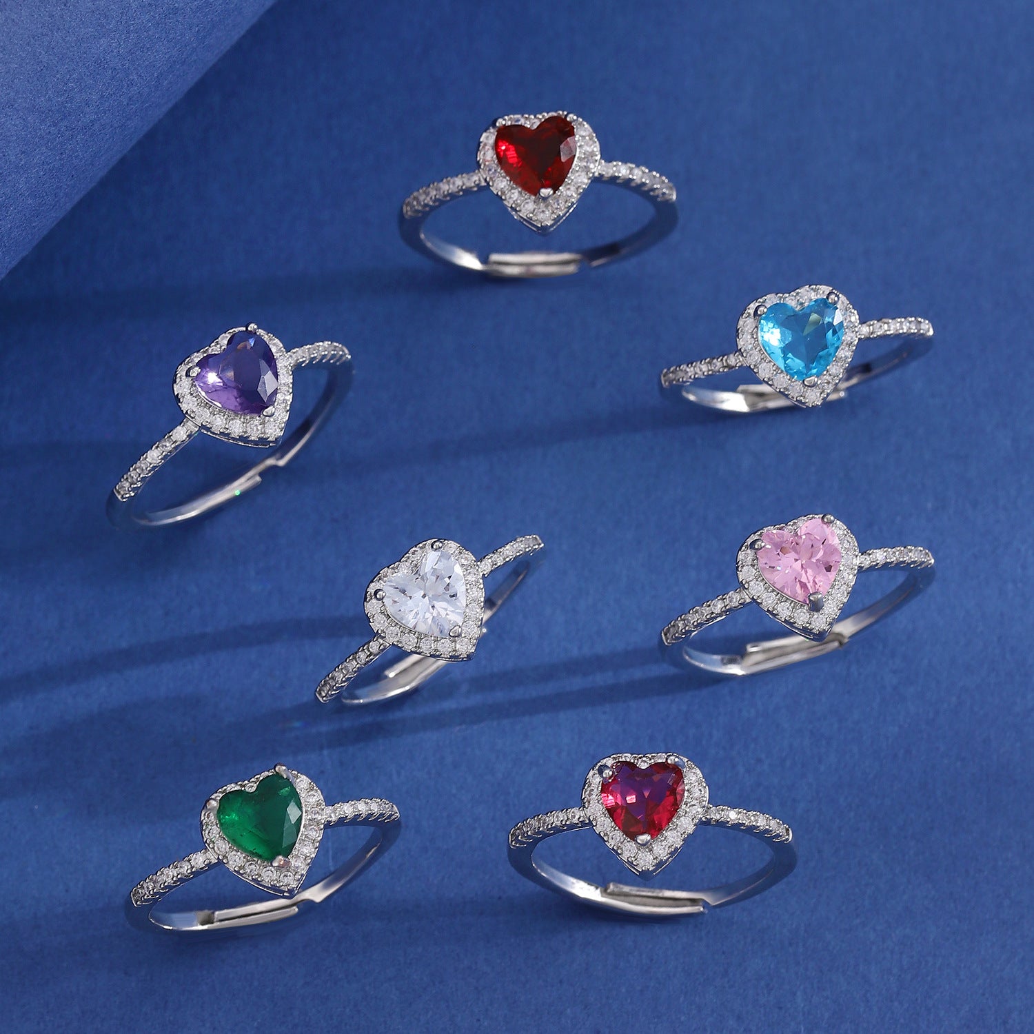Wholesale Colorful Heart Zircon Adjustable Diamond Rings ACC-RS-MY007