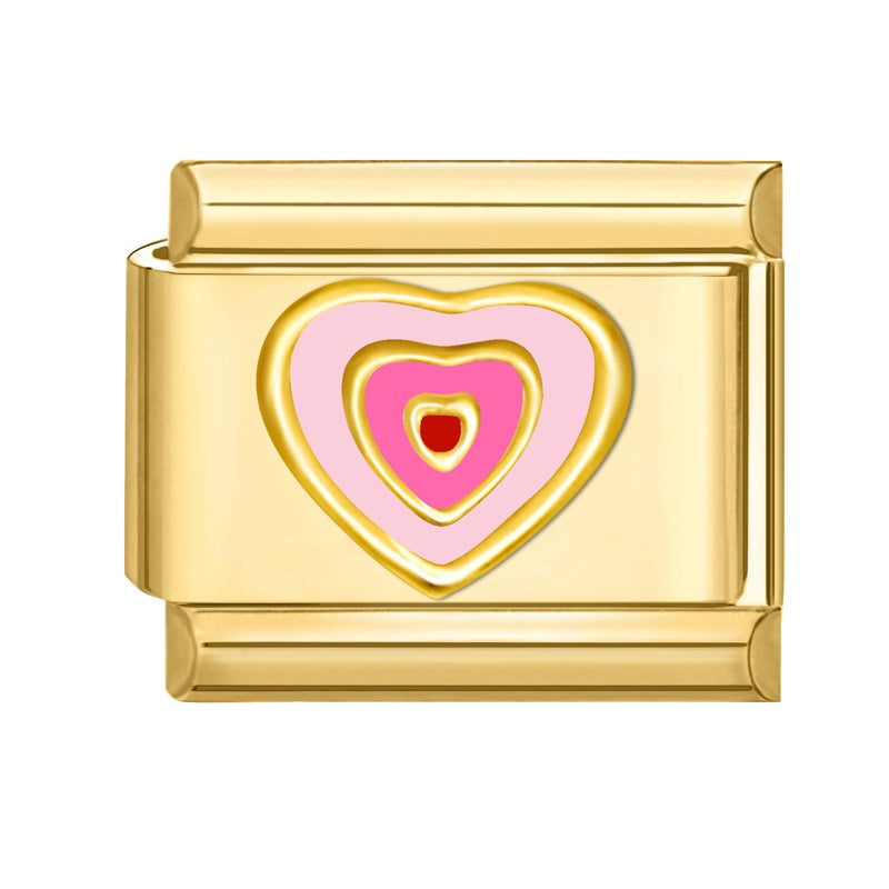 Wholesale Stainless Steel DIY Heart Shaped Bracelet Charms Electroplated Gold Colorful Love Theme Jewelry Making Accessories