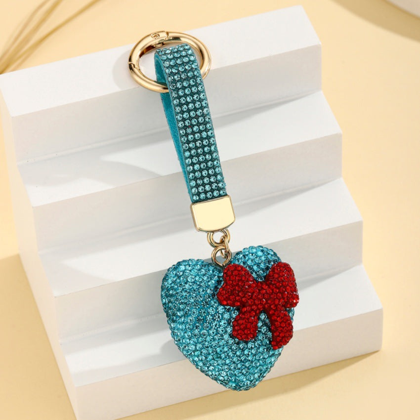 Wholesale European Style Resin Rhinestone Bow Heart Keychain Pendant Decorative Accessory