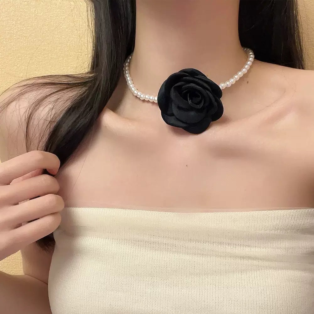 Wholesale Handmade Fabric Flower Choker Necklace With Wax Rope Trendy Jewelry Accessory For Women Gift