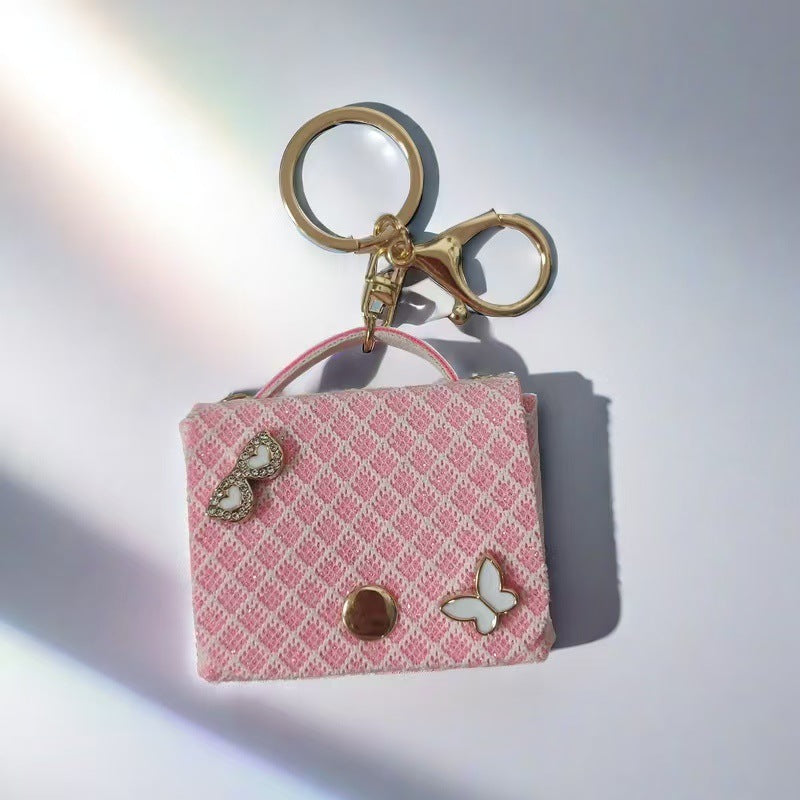 Wholesale Chic Pink Plaid Leather Keychain Bag Coin Purse With Keyring