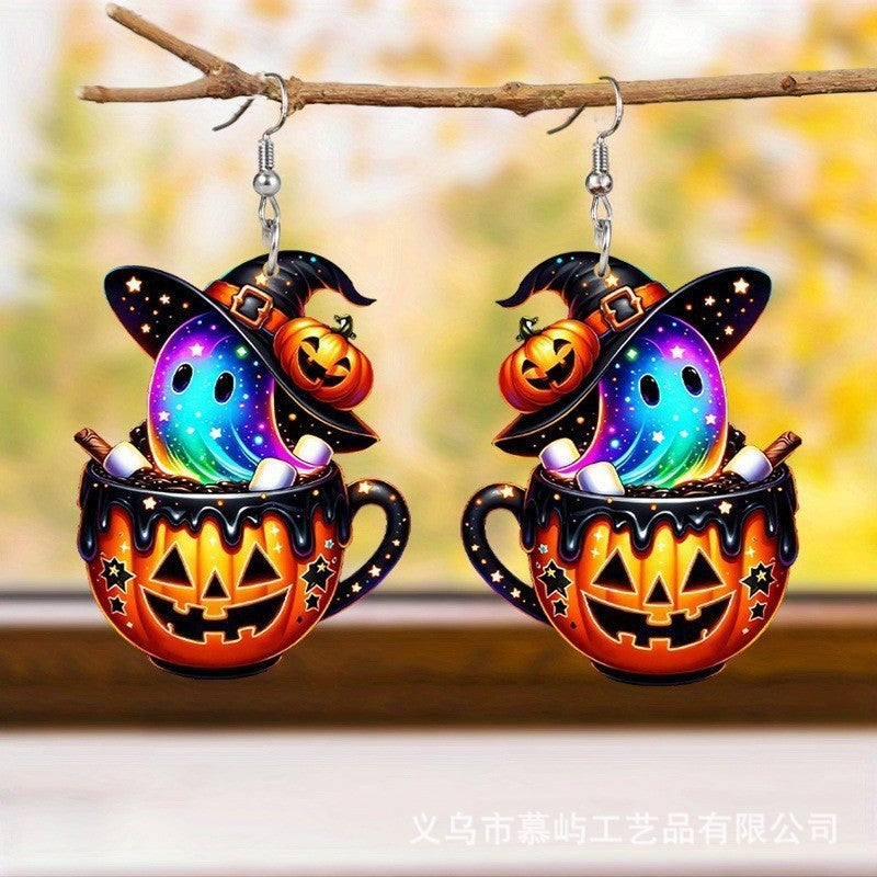 Wholesale  Rainbow Magic Ghost Pumpkin Pot Acrylic Earrings