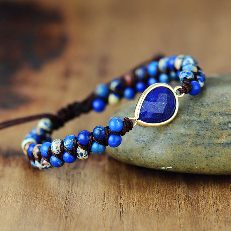 Wholesale Teardrop Shaped Lapis Lazuli Natural Stone Hand-woven Winding Bracelet Adjustable Bracelet ACC-BT-LZ014