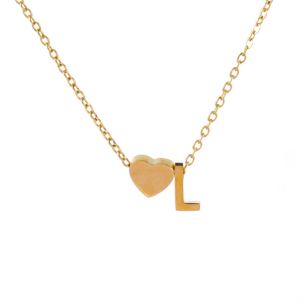 Wholesale light luxury love 18K gold stainless steel 26 letters necklace